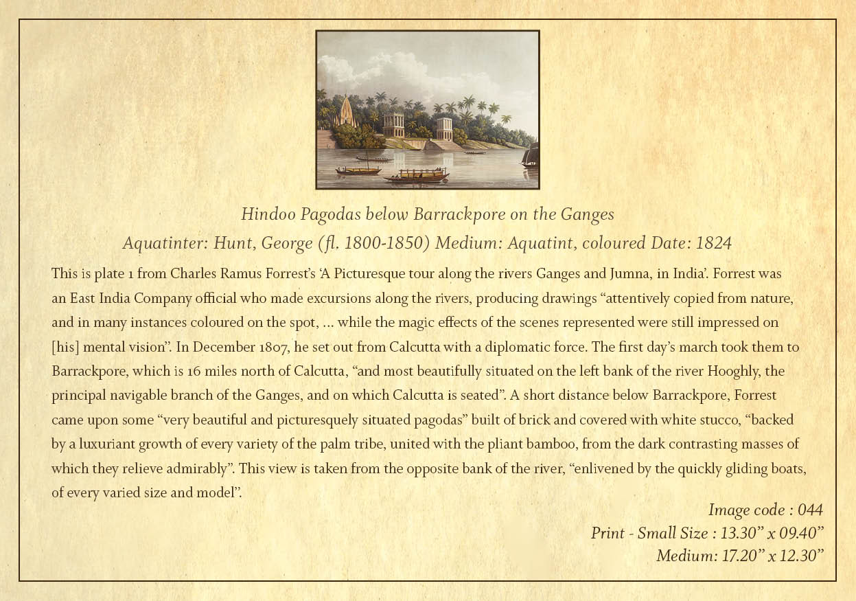 Hindoo Pagodas below Barrackpore on the Ganges (Code: 044) – Coloured Lithograph