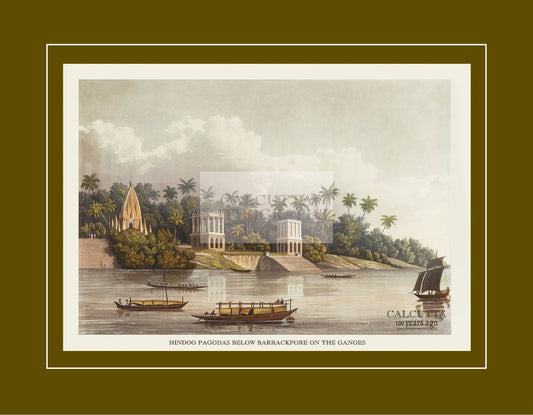 Hindoo Pagodas below Barrackpore on the Ganges (Code: 044) – Coloured Lithograph