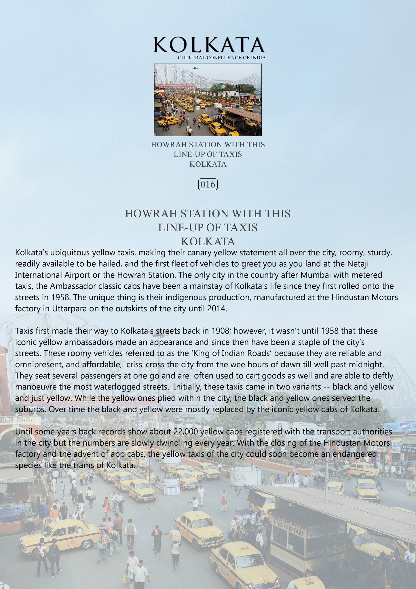 History notes – Howrah Station with Its Line-up of Taxis (Code: 16) – Mounted Paper Board