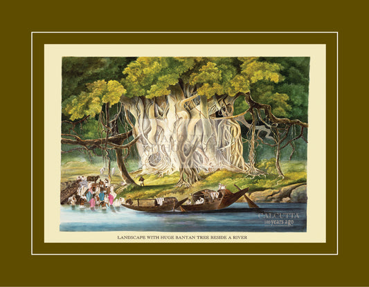 Landscape with Huge Banyan Tree beside a River (Code: 047) – Coloured Lithograph