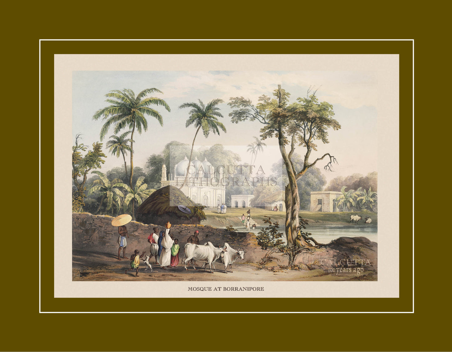 Mosque at Borranipore (Code: 051) – Coloured Lithograph