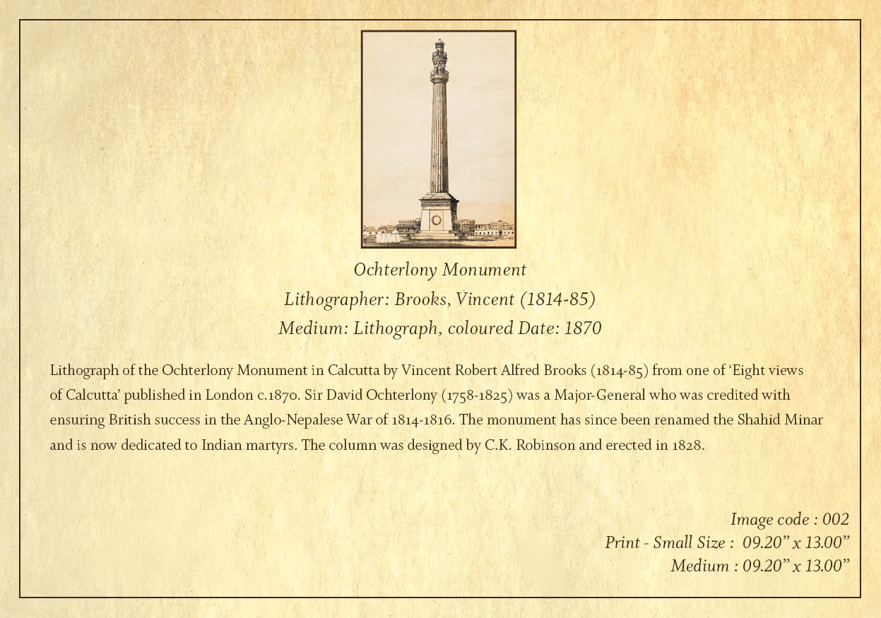 Ochterlony Monument (Code: 002) – Coloured Lithograph
