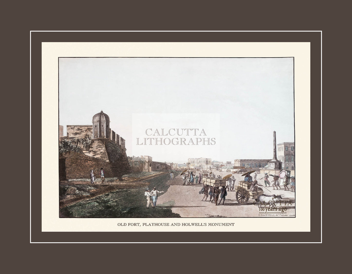 Old Fort, Playhouse and Holwell’s Monument (Code: 058) – Coloured Lithograph