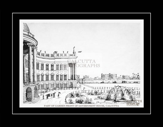 Part of garden front of Government House, Calcutta (Code: 047) – Black & White Lithograph