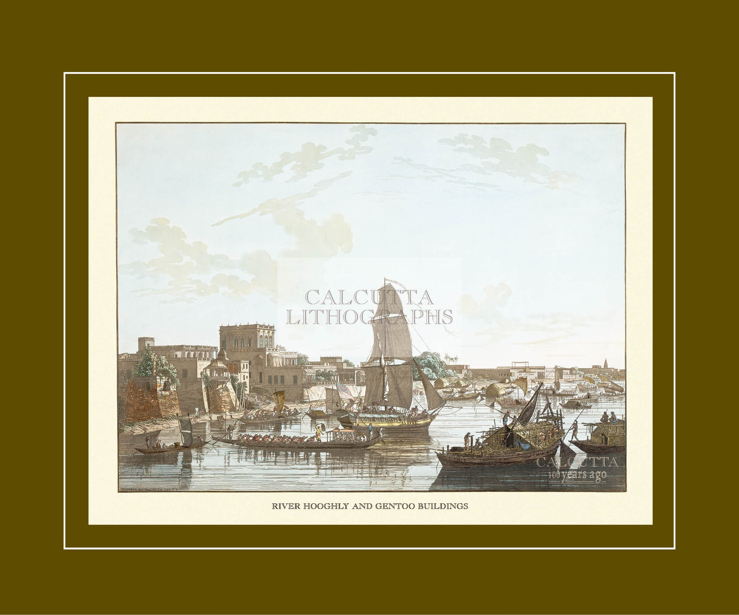 River Hooghly and Gentoo Buildings (Code: 064) – Coloured Lithograph