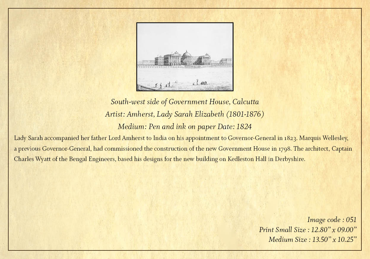 South west side of Government House, Calcutta (Code: 051) – Black & White Lithograph