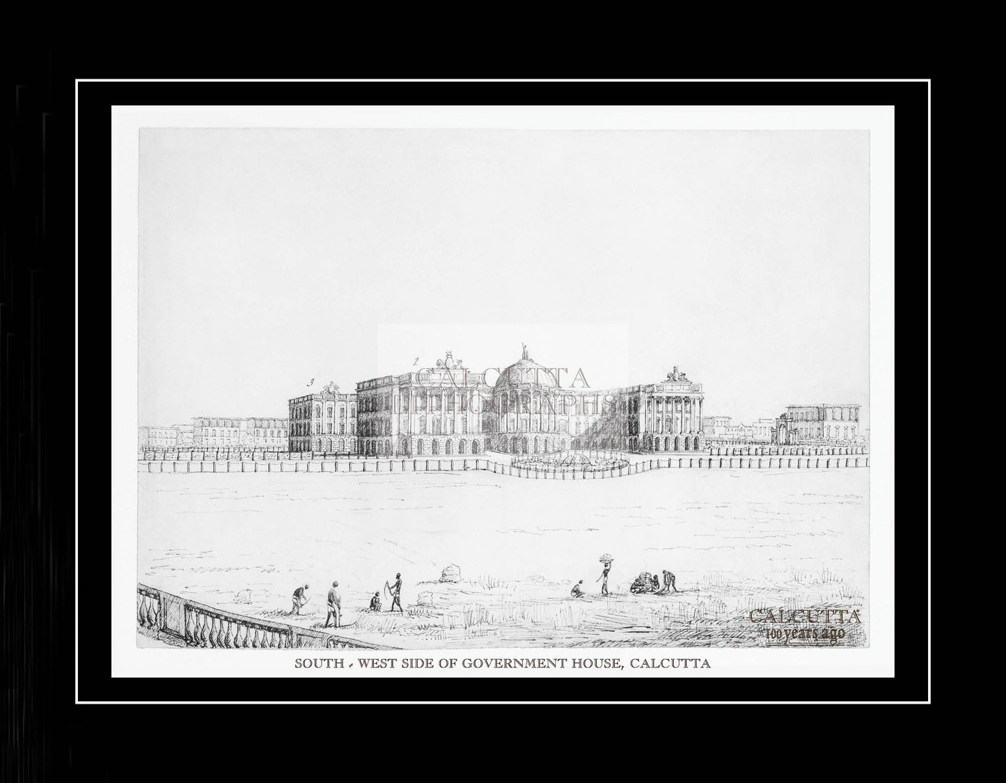 South west side of Government House, Calcutta (Code: 051) – Black & White Lithograph