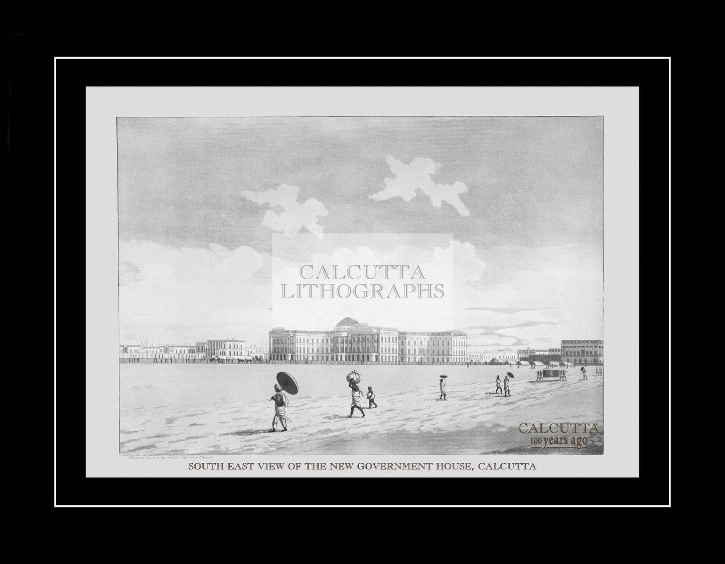 South East view of the New Government House, Calcutta (Code: 049) – Black & White Lithograph