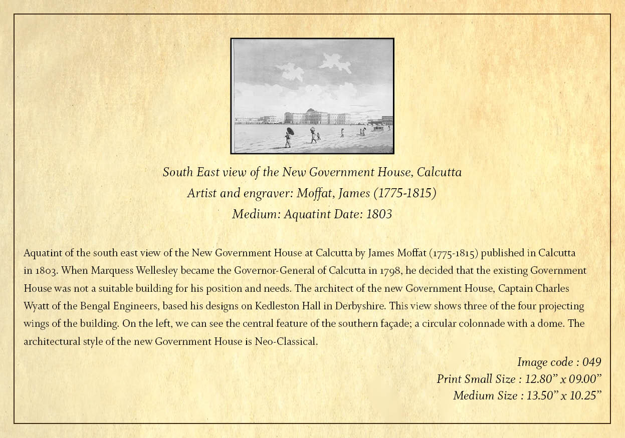 South East view of the New Government House, Calcutta (Code: 049) – Black & White Lithograph