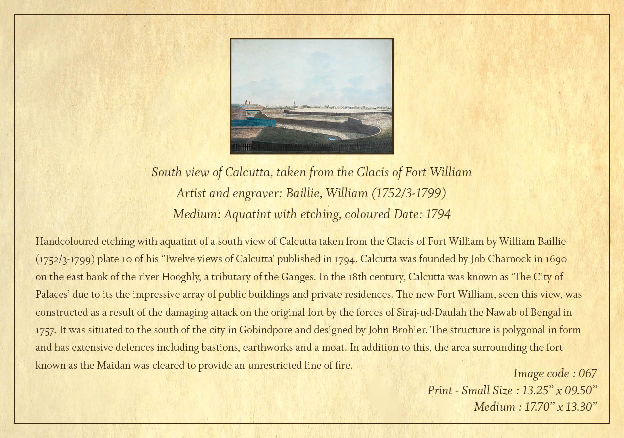 South View of Calcutta taken from Glacis of Fort William (Code: 067) – Coloured Lithograph