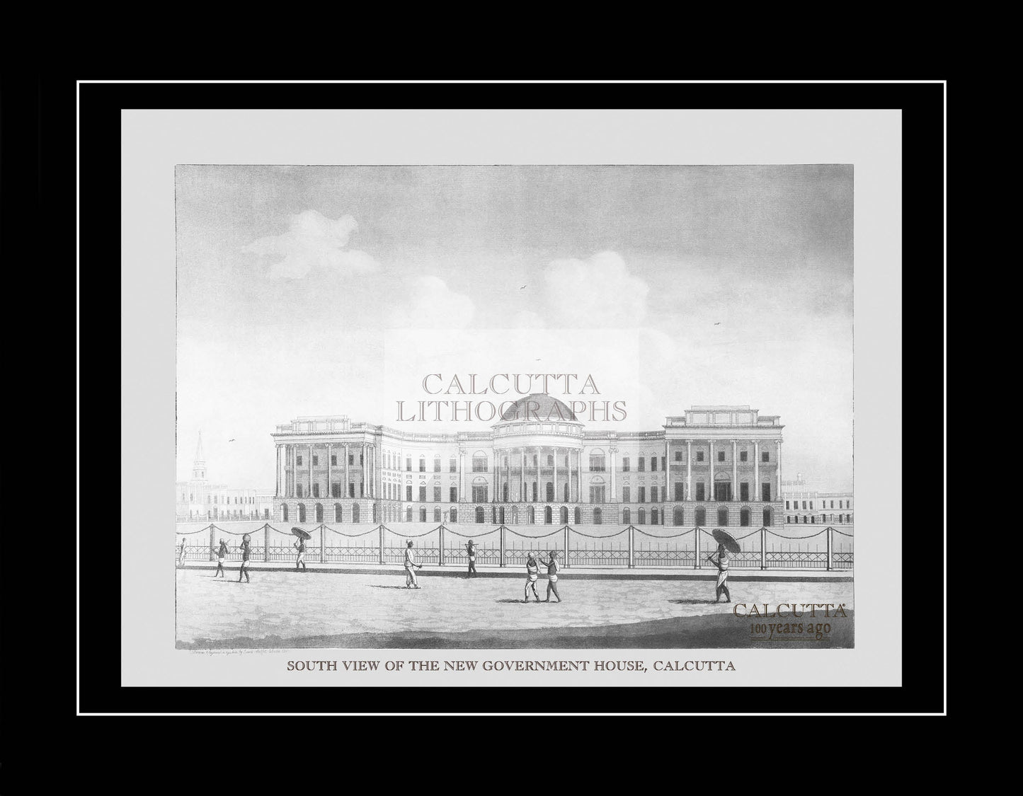 South view of the New Government House, Calcutta (Code: 004) – Black & White Lithograph