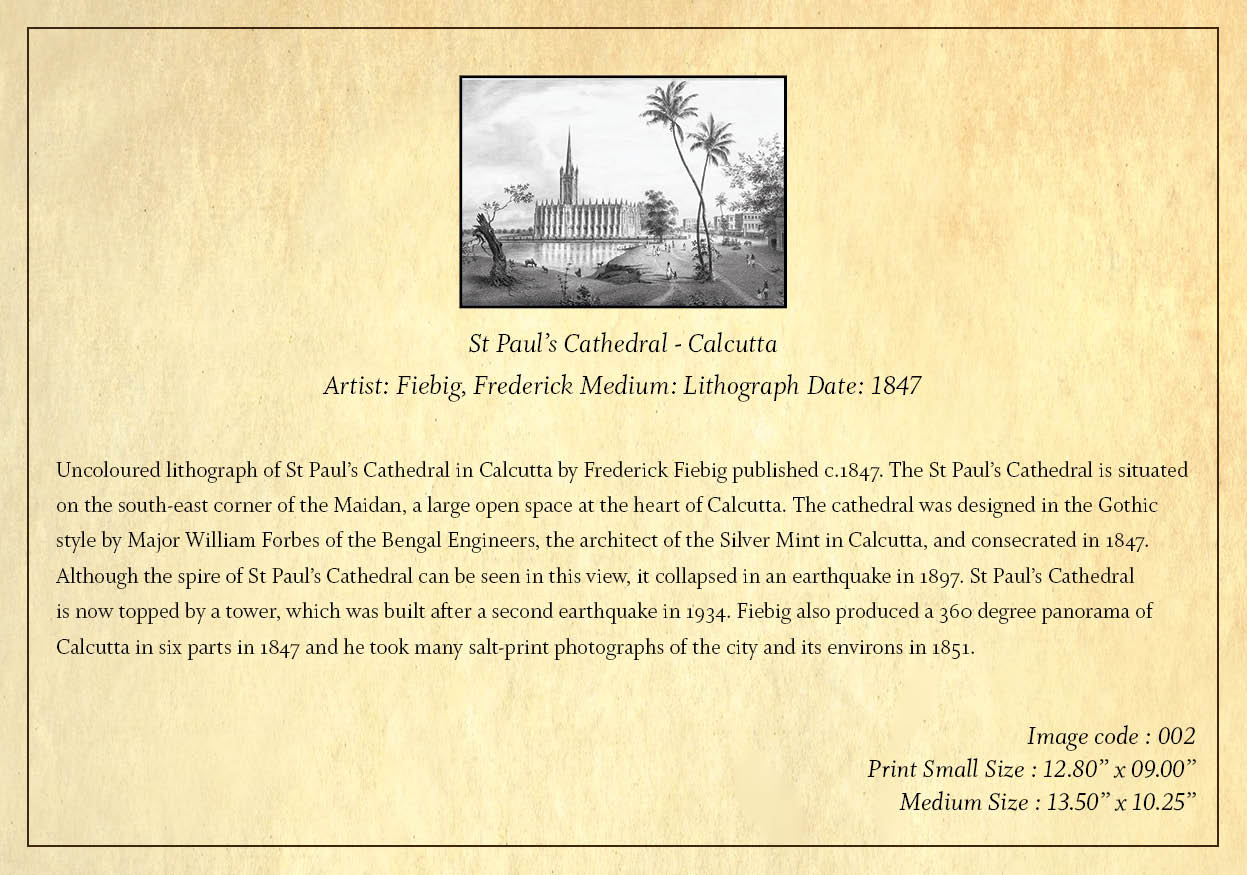 St. Paul’s Cathedral in Calcutta (Code: 002) – Black & White Lithograph