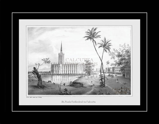 St. Paul’s Cathedral in Calcutta (Code: 002) – Black & White Lithograph