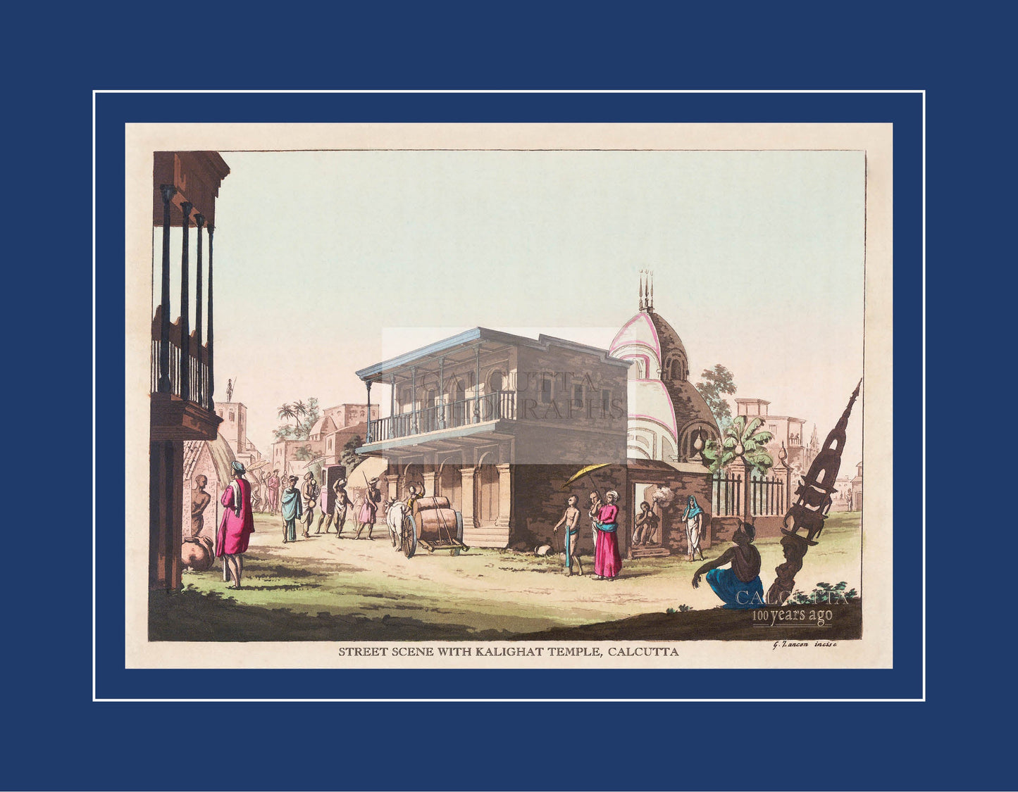 Street Scene with Kalighat Temple, Calcutta (Code: 073) – Coloured Lithograph