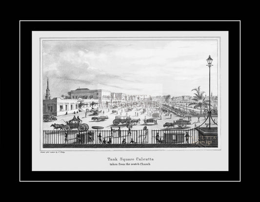 Tank Square Calcutta taken from the Scotch Church (Code: 052) – Black & White Lithograph