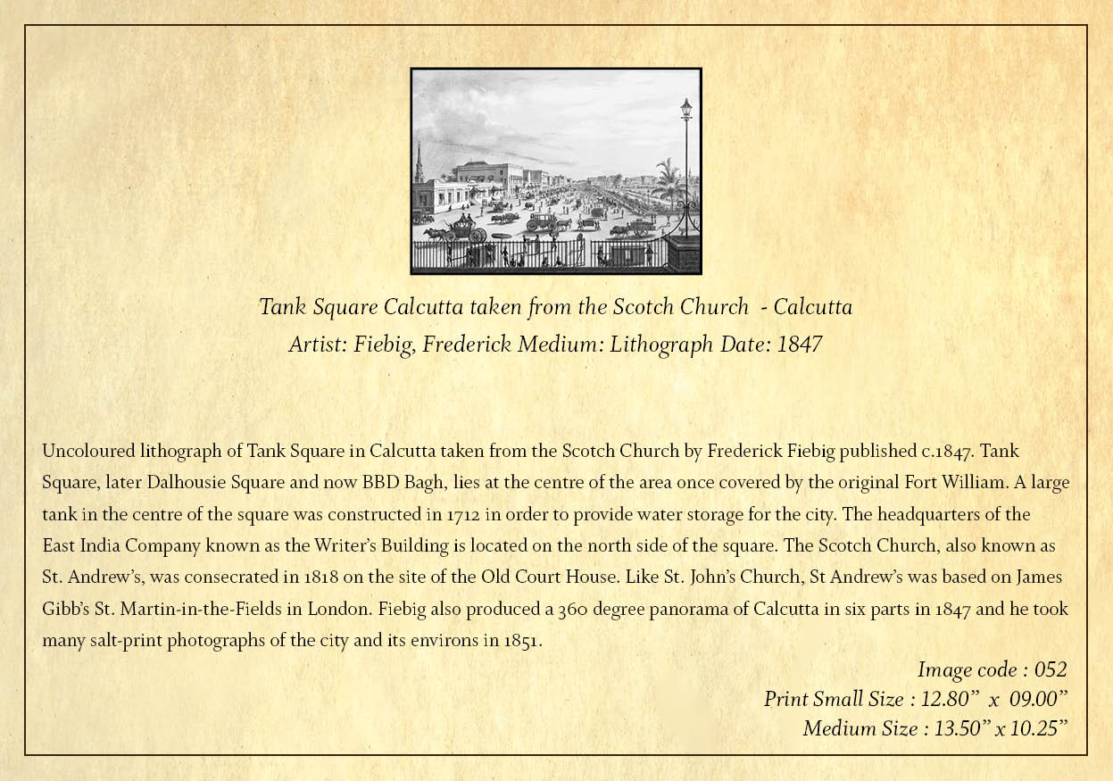 Tank Square Calcutta taken from the Scotch Church (Code: 052) – Black & White Lithograph