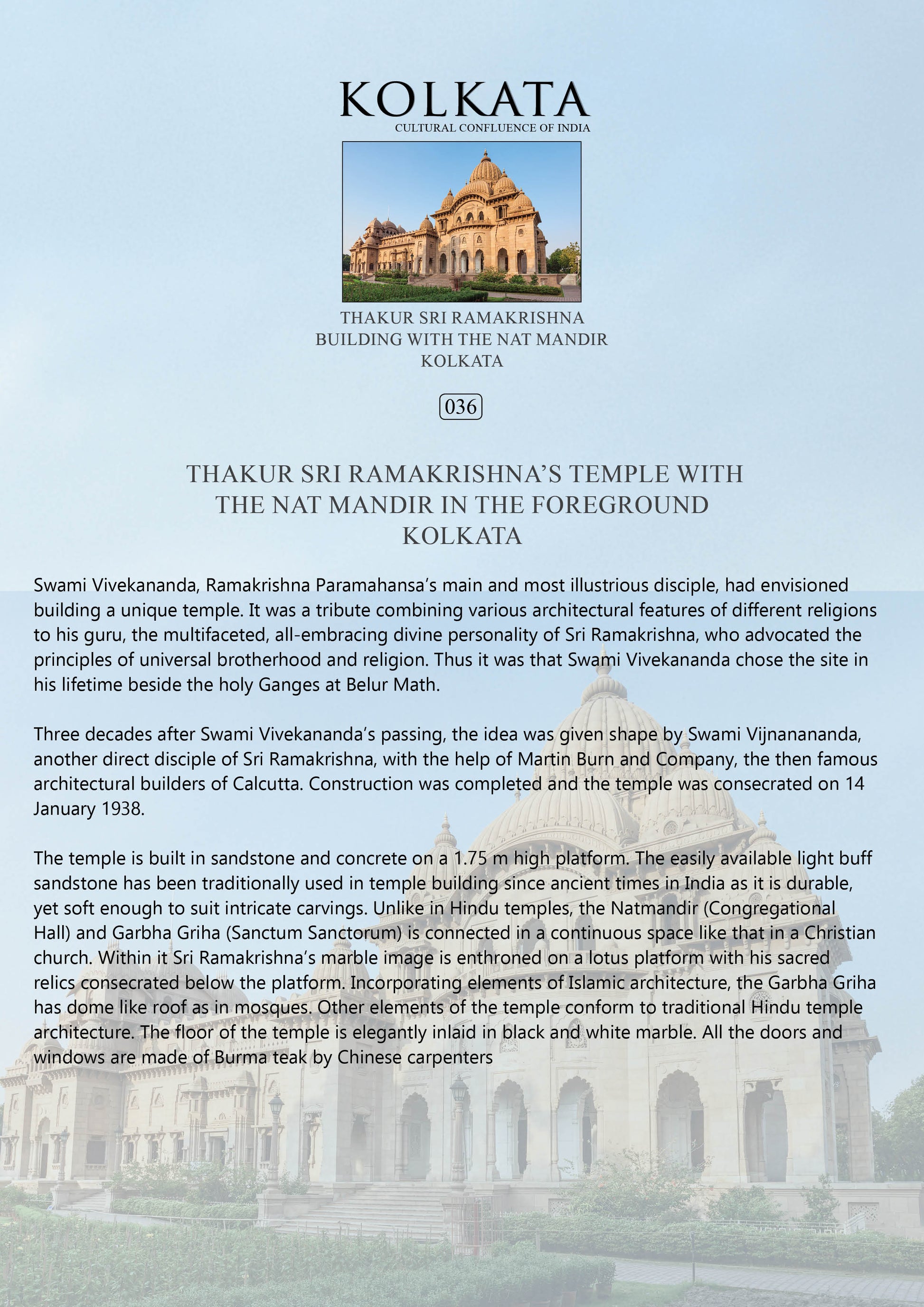 History notes – Thakur Sri Ramakrishna Building with the Nat Mandir (Code: 36) – Mounted Paper Board