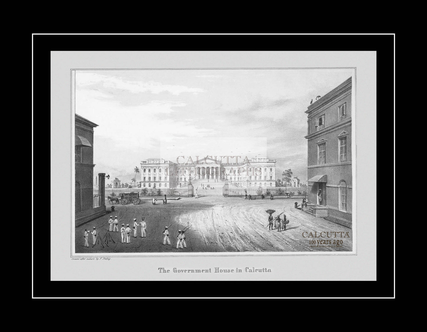 The Government House in Calcutta (Code: 001) – Black & White Lithograph