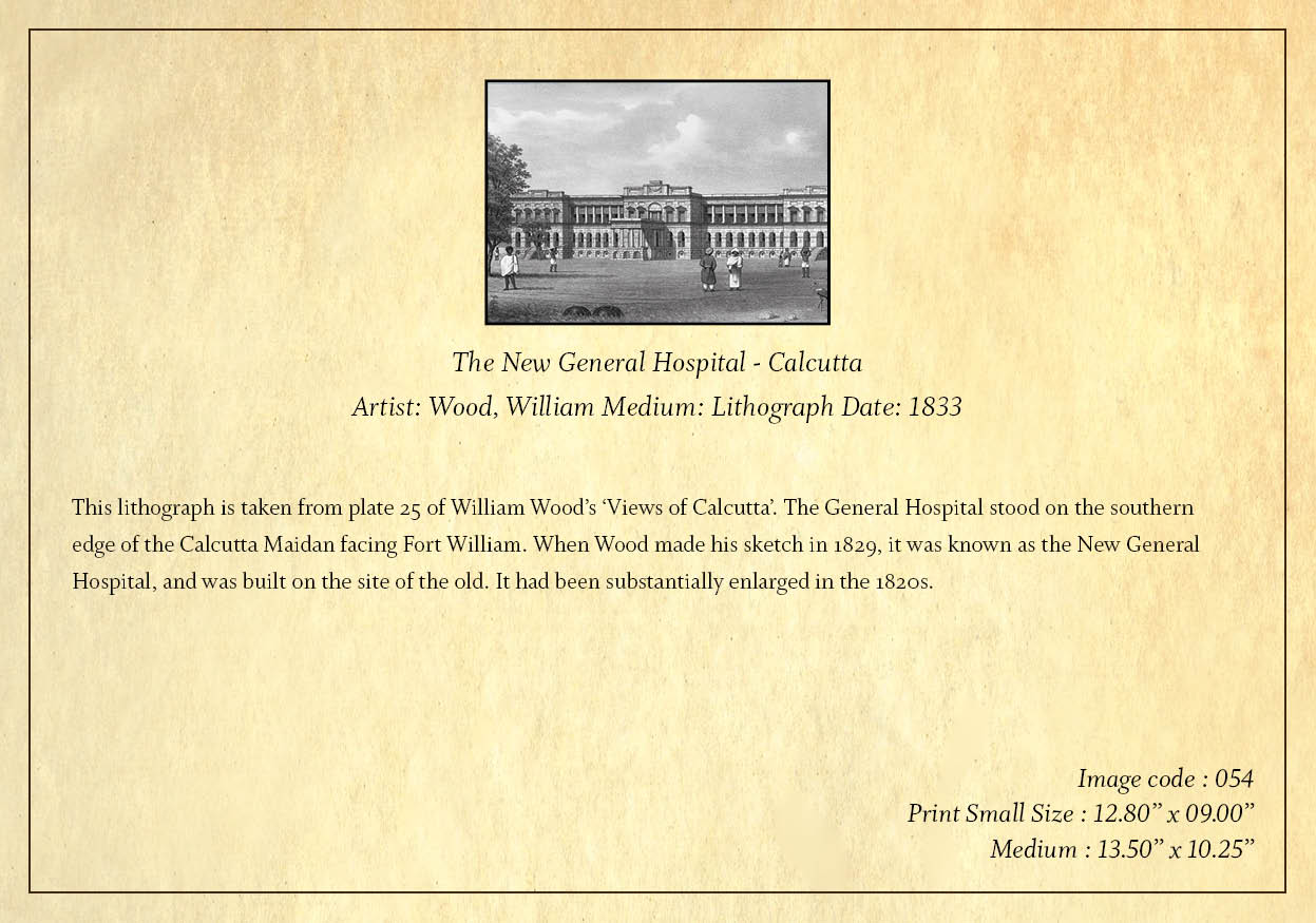 The New General Hospital – Calcutta (Code: 054) – Black & White Lithograph