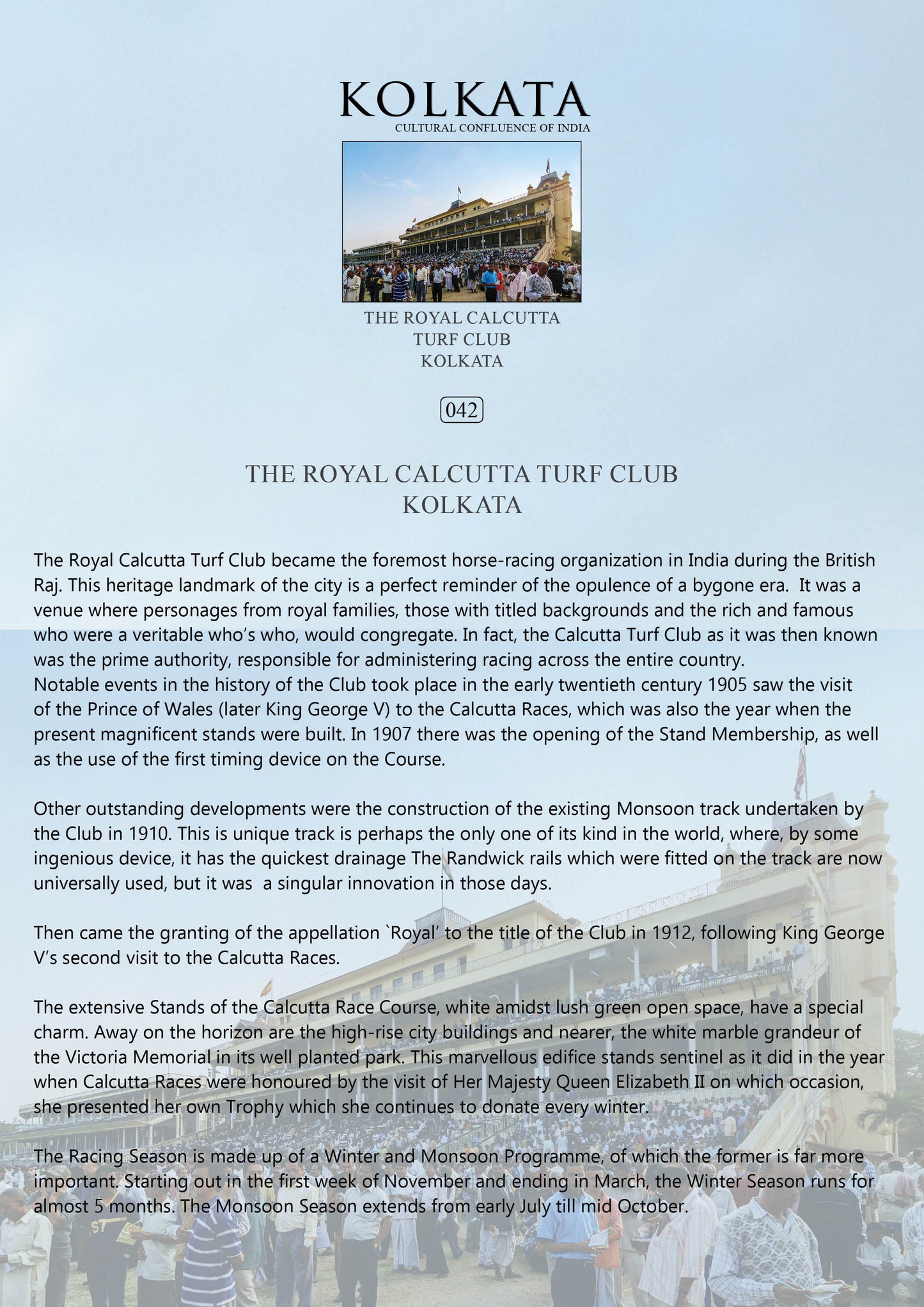 History notes – The Royal Calcutta Turf Club (Code: 42) – Wooden Frame