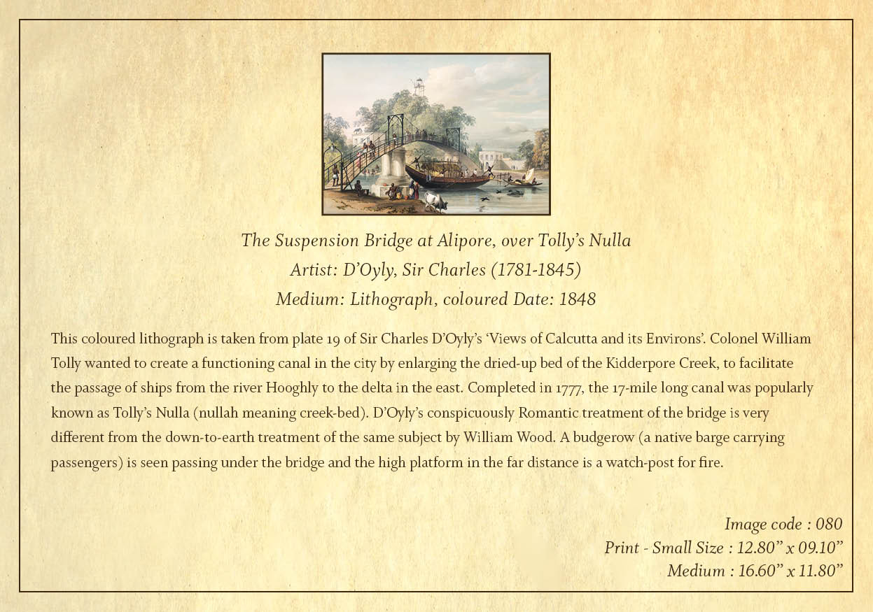 The Suspension Bridge at Alipore, over Tolly’s Nulla (Code: 080) – Coloured Lithograph