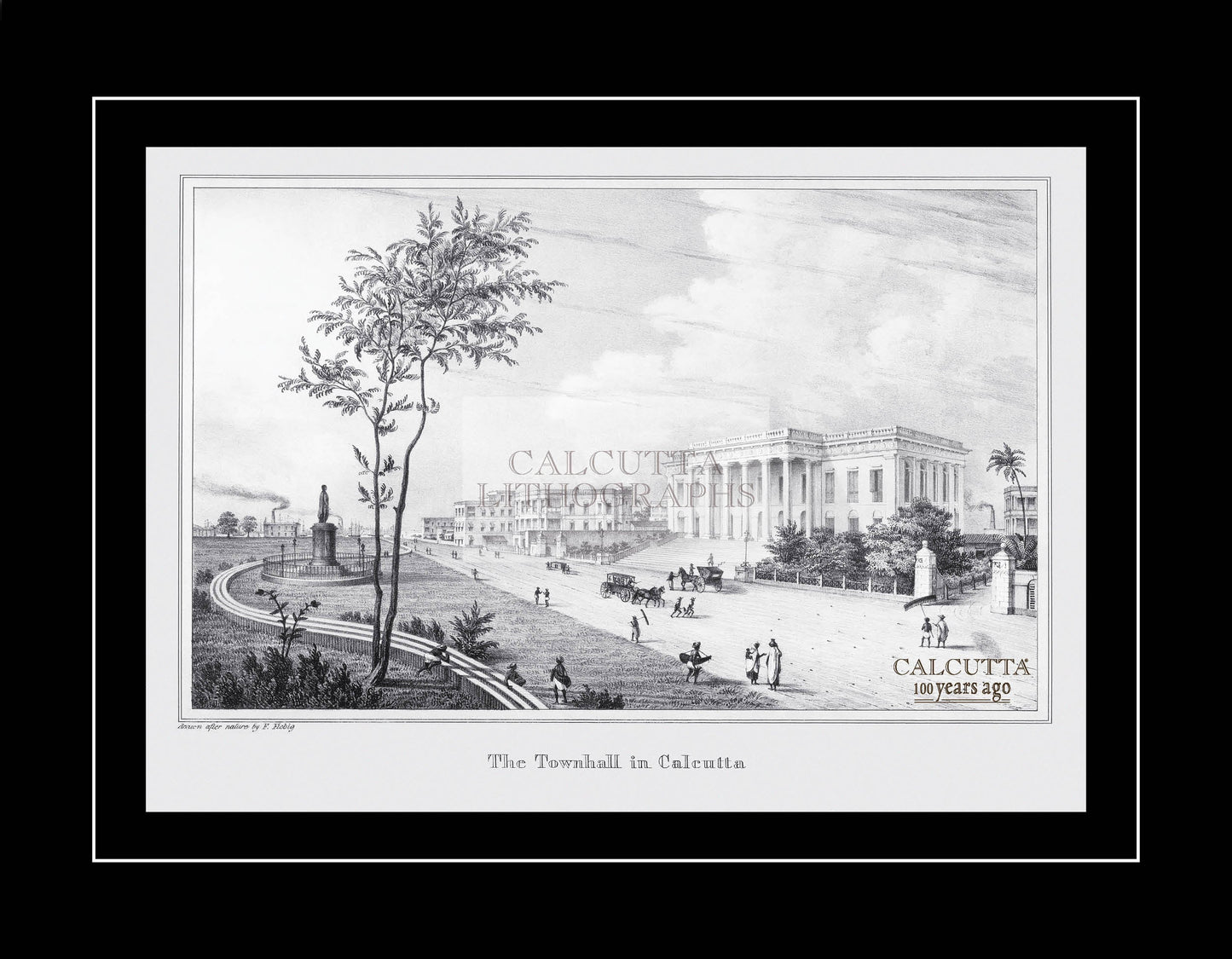 The Town Hall in Calcutta (Code: 056) – Black & White Lithograph