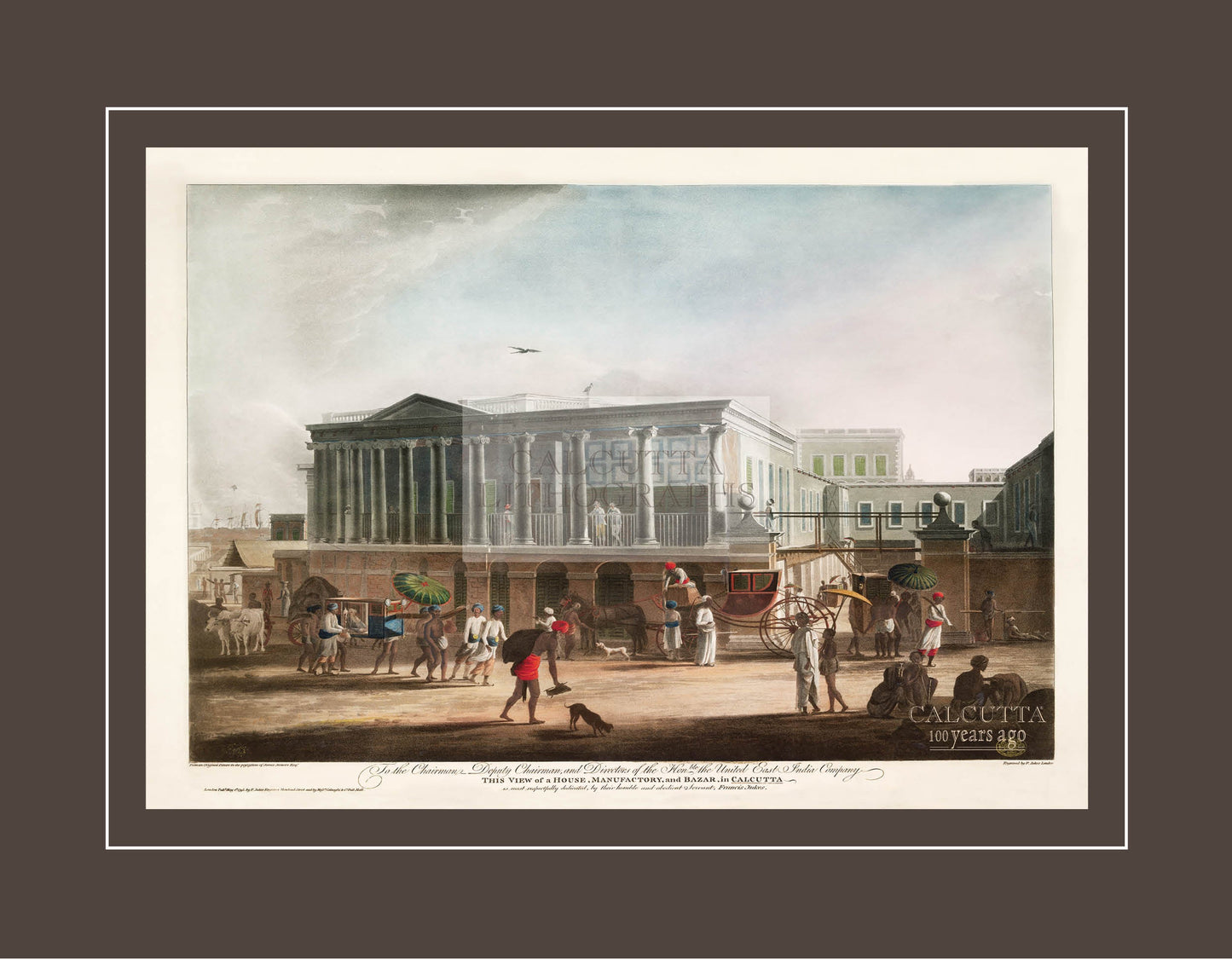 This View of a House Manufactory and Bazar in Calcutta (Code: 082) – Coloured Lithograph