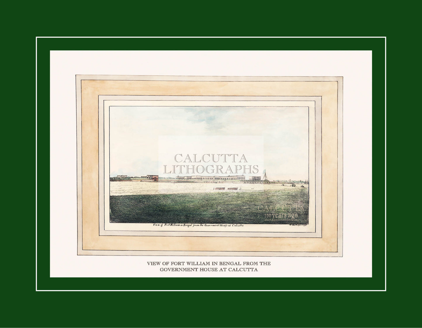 View of Fort William in Bengal from the Government House at Calcutta (Code: 093) – Coloured Lithograph