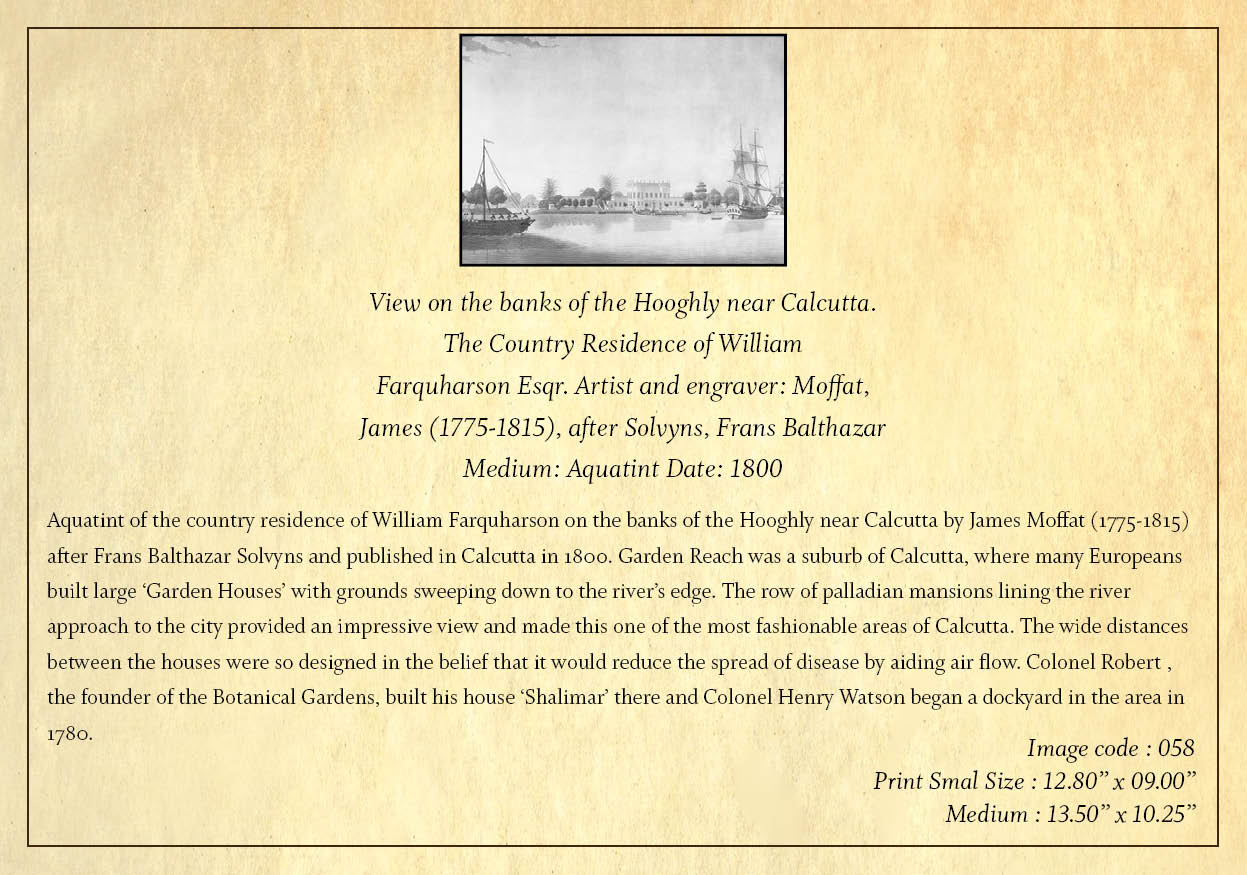 View on the banks of the Hooghly near Calcutta (Code: 058) – Black & White Lithograph