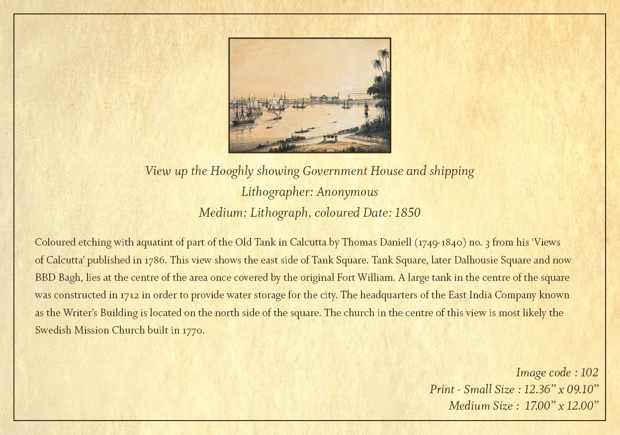 View up the Hooghly Showing Government House and Shipping (Code: 102) – Coloured Lithograph