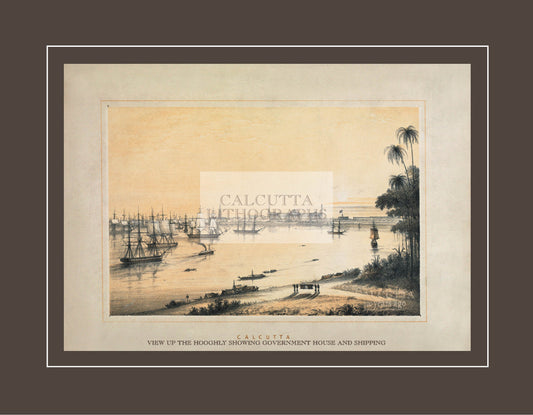 View up the Hooghly Showing Government House and Shipping (Code: 102) – Coloured Lithograph