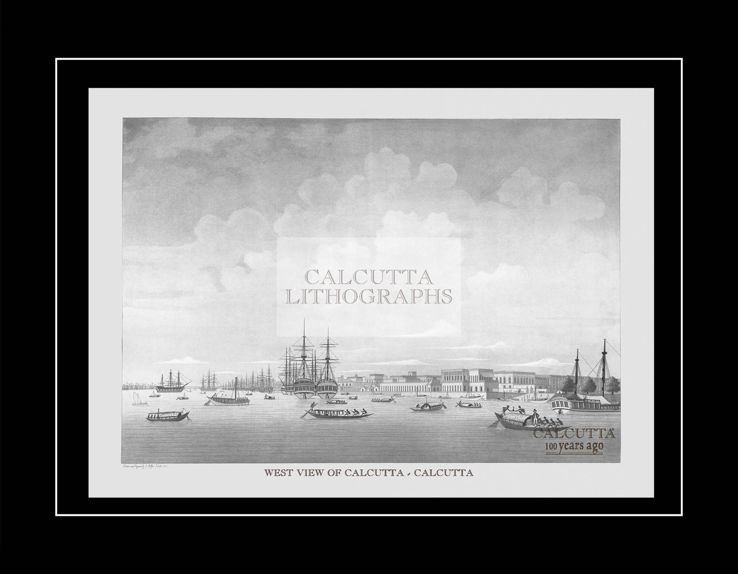 West View of Calcutta (Code: 059) – Black & White Lithograph